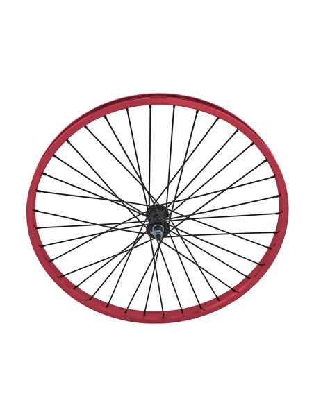 26 x 1.75 Alloy Front Wheel 36 Spoke 12gBlack 3/8 Axle Single Wall Red.